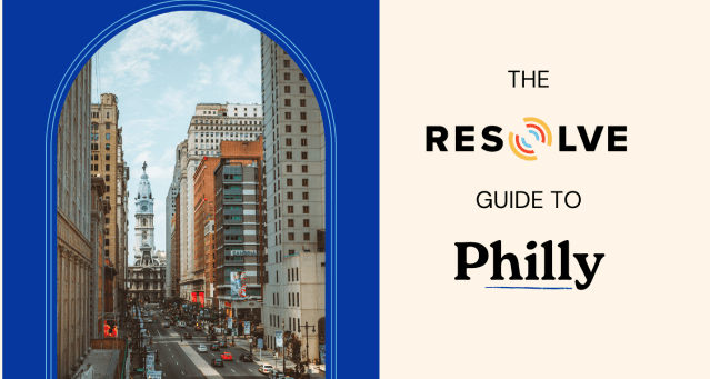Philadelphia city view as cover photo of Resolve Philly's guide.